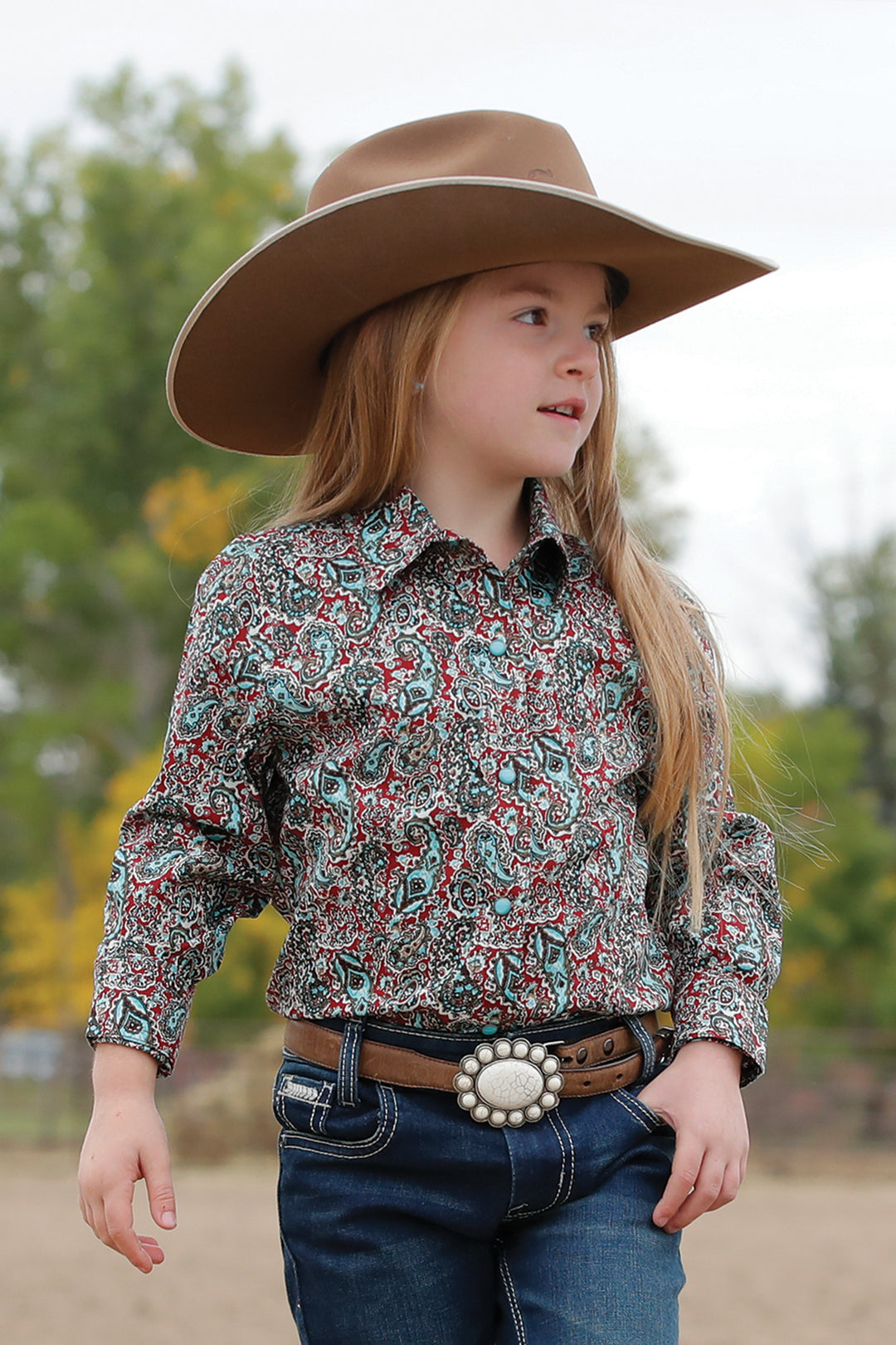 Cinch Girls Paisley Print Snap Front Long Sleeve Shirt