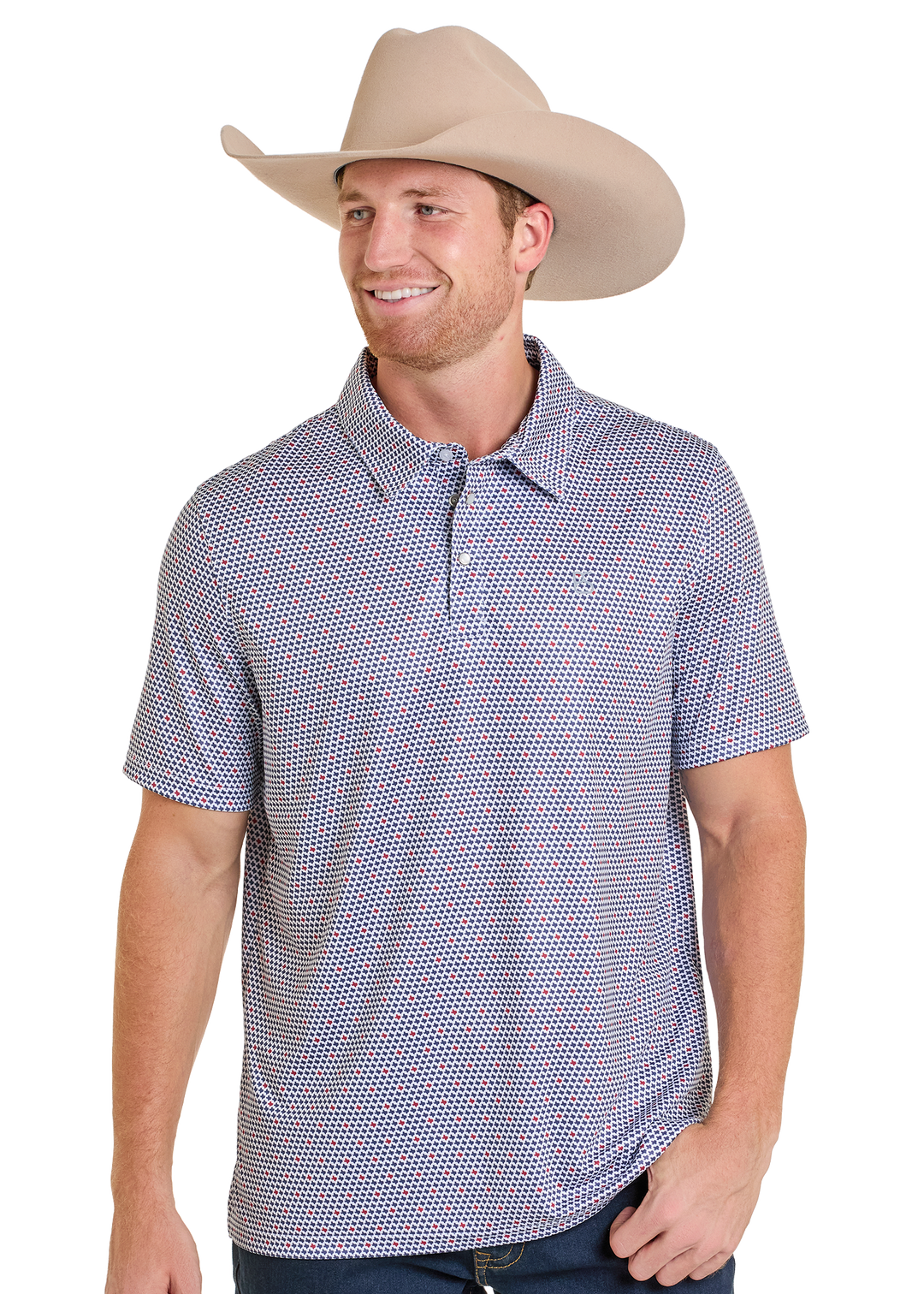 Panhandle Mens Navy Print Snap Polo