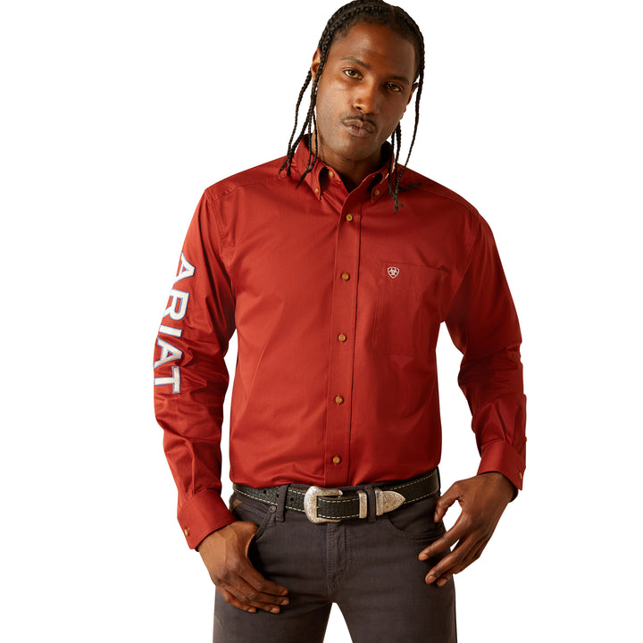 Ariat Mens Red Team Logo Twill Classic Fit Shirt