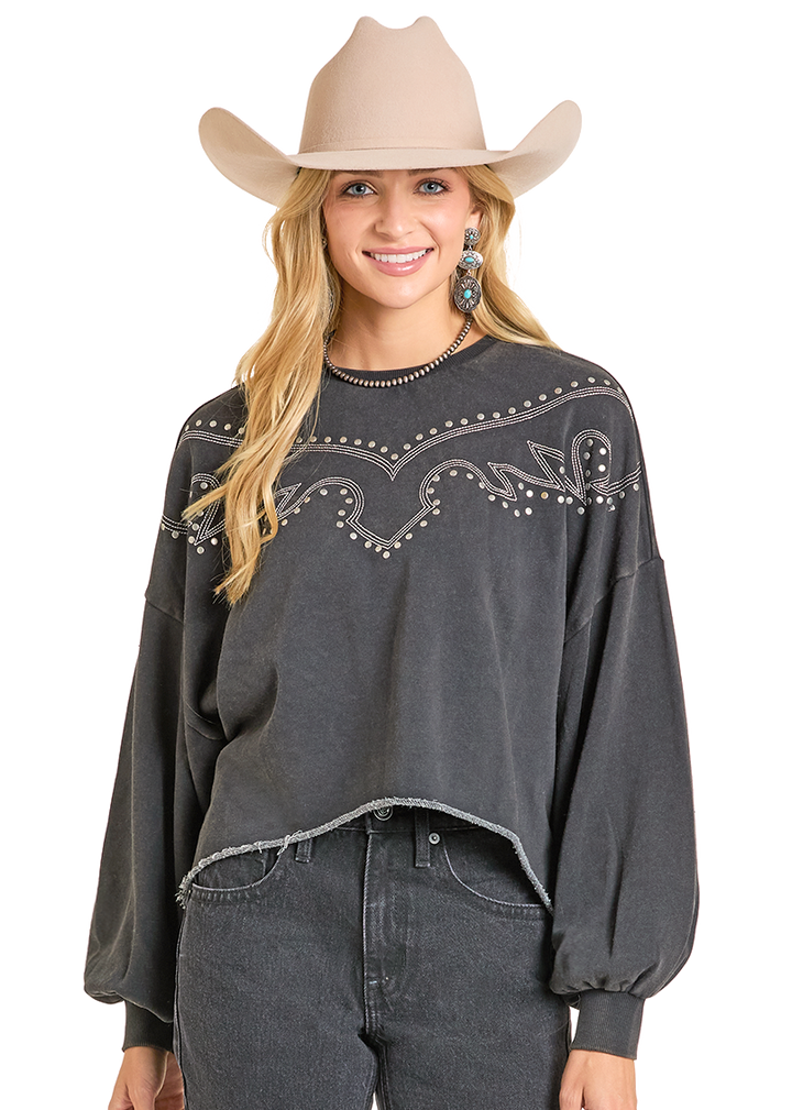 Panhandle Womens Black Embellished Cropped Sweater