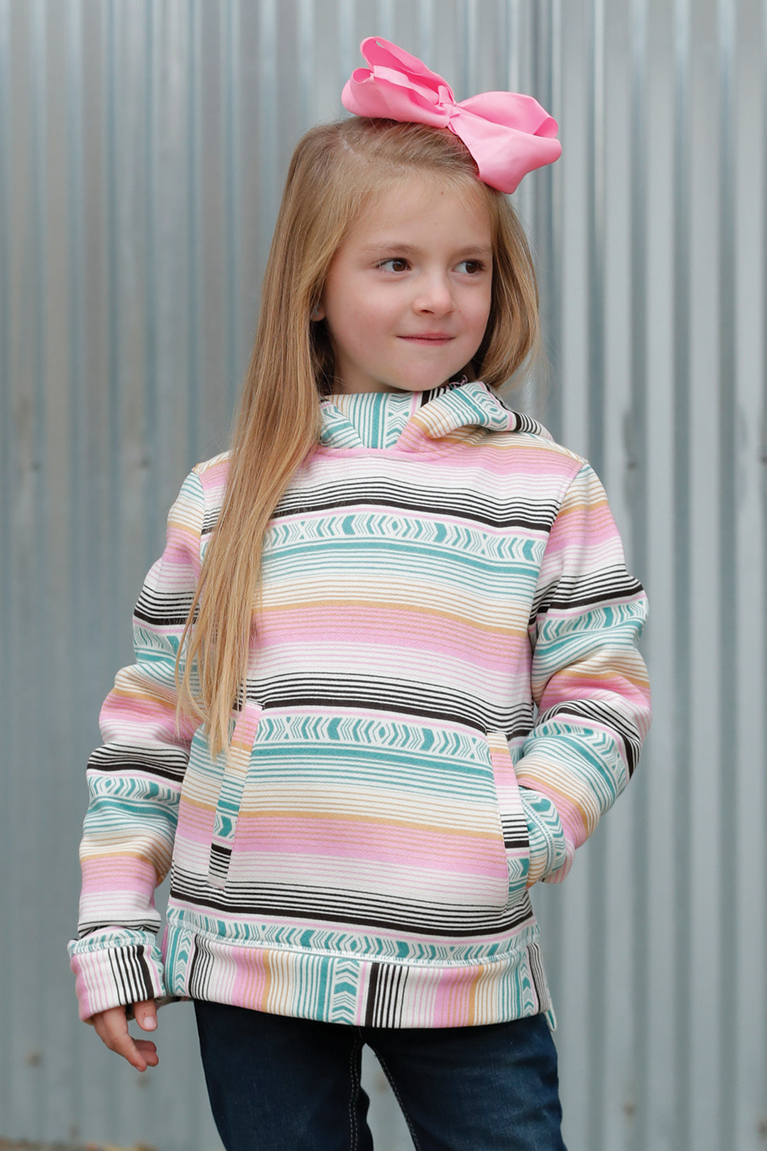 Cinch Girls Pink Blanket Stripe Hoodie
