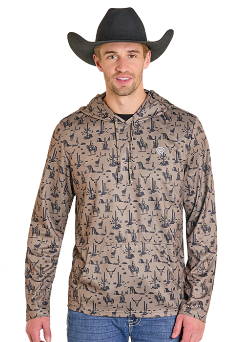 Panhandle Mens Taupe Novelty Mesh Hoodie