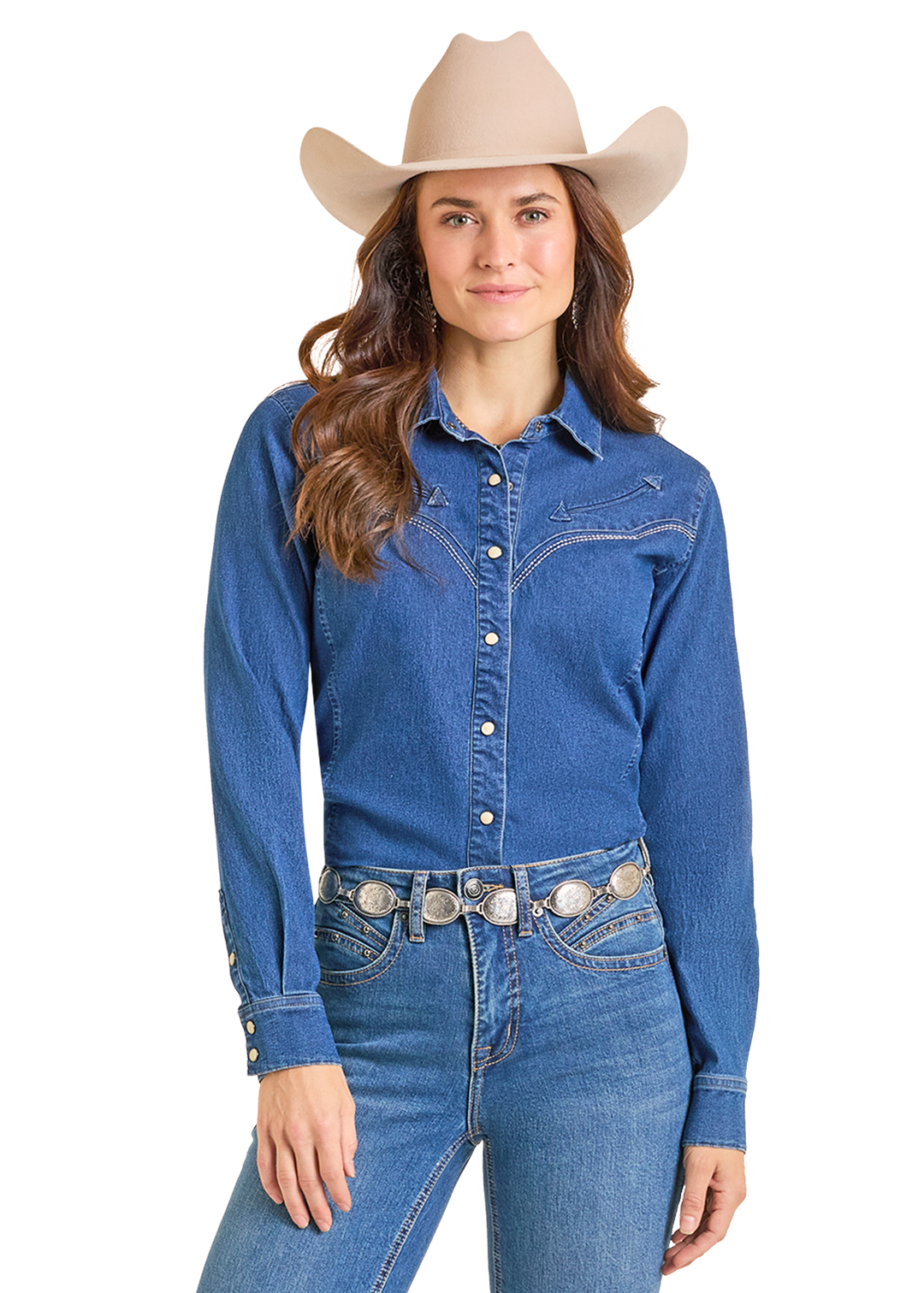 Panhandle Womens Retro Snap Denim Shirt