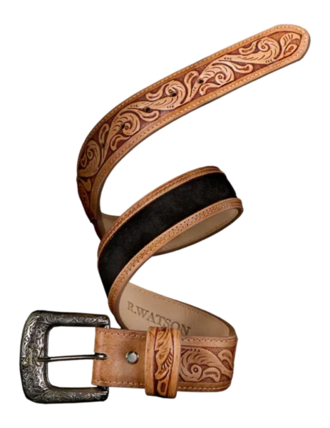 R. Watson Mens Black Roughout Belt