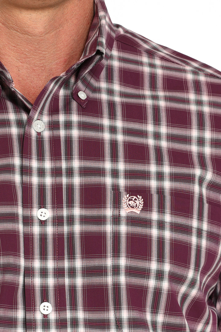 Cinch Mens Purple Plaid Short Sleeve Shirt