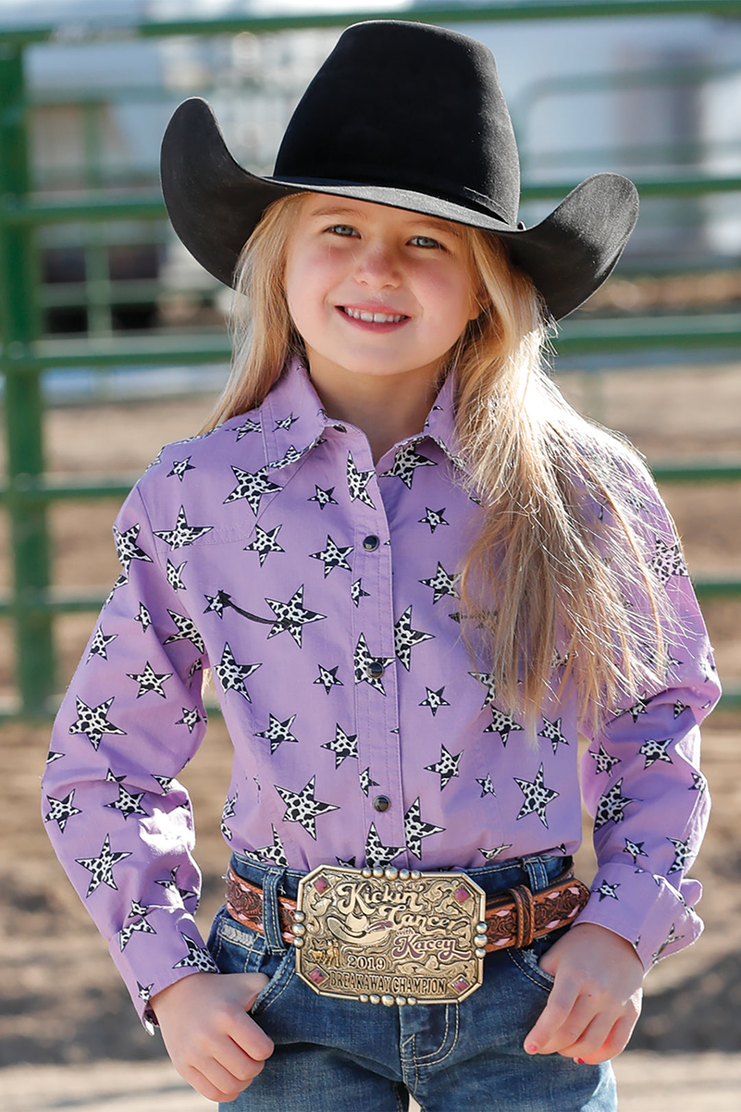 Cinch Girls Purple Cow Print Stars Long Sleeve Shirt