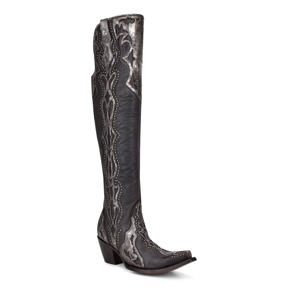 Corral Womens Black Overlay Embroidered Tall Tops Texas Boot Company