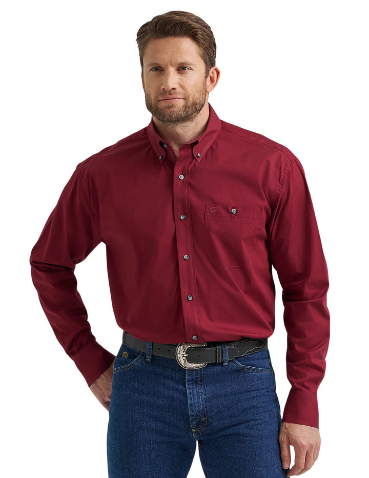 Wrangler Mens George Strait™ Burgundy Solid Shirt