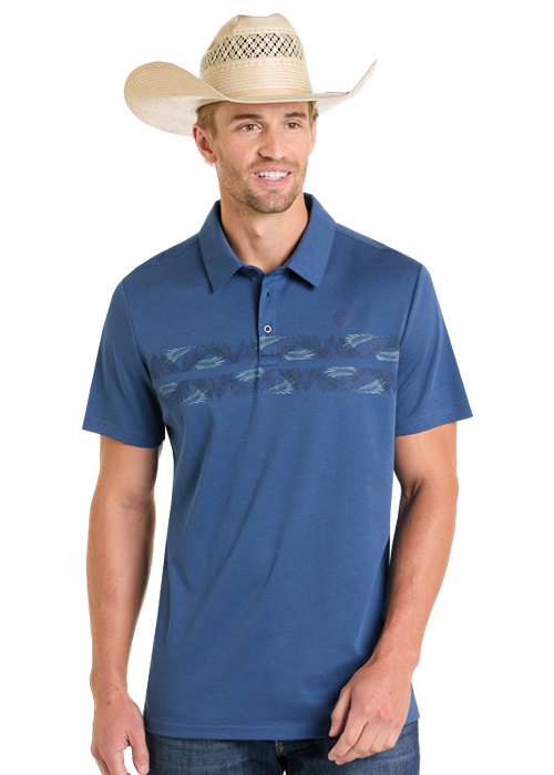 Panhandle Mens Light Navy Palm Border Polo