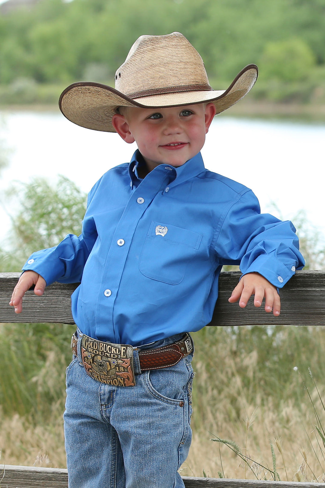 Cinch Boys Blue Solid Button-Down Western Shirt