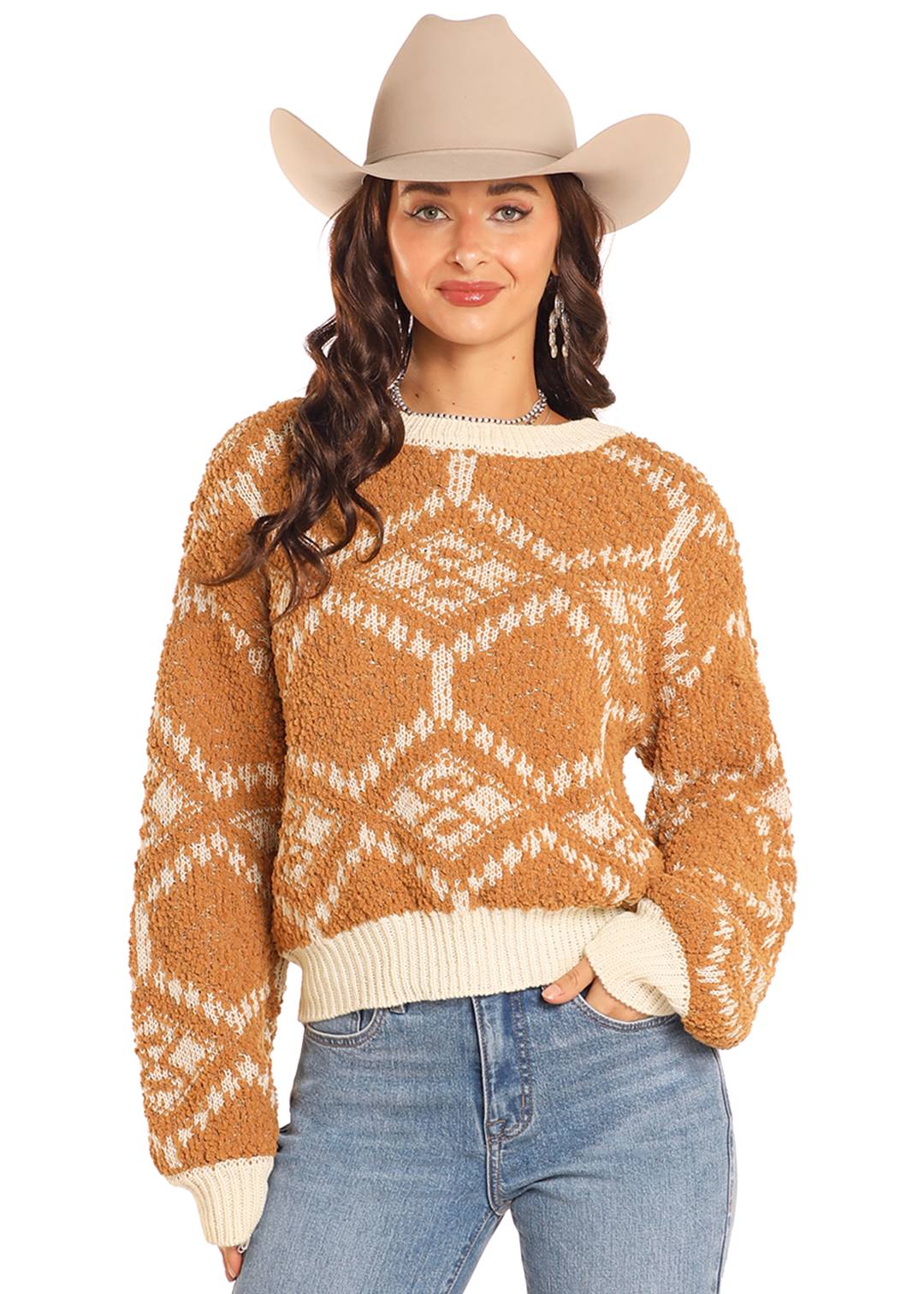 Panhandle Slim Womens Tonal Chenille Aztec Sweater