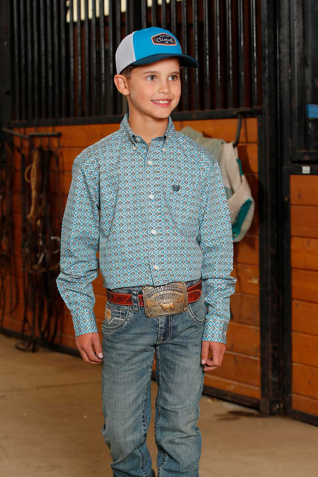 Cinch Boys Blue Print Long Sleeve Shirt