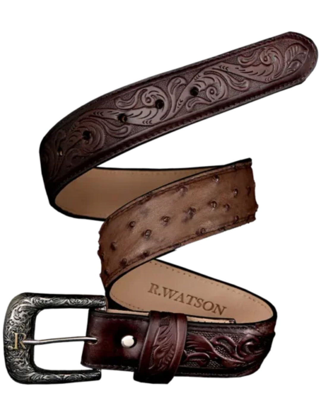 R. Watson Mens Kango Tobac Full Quill Ostrich Belt