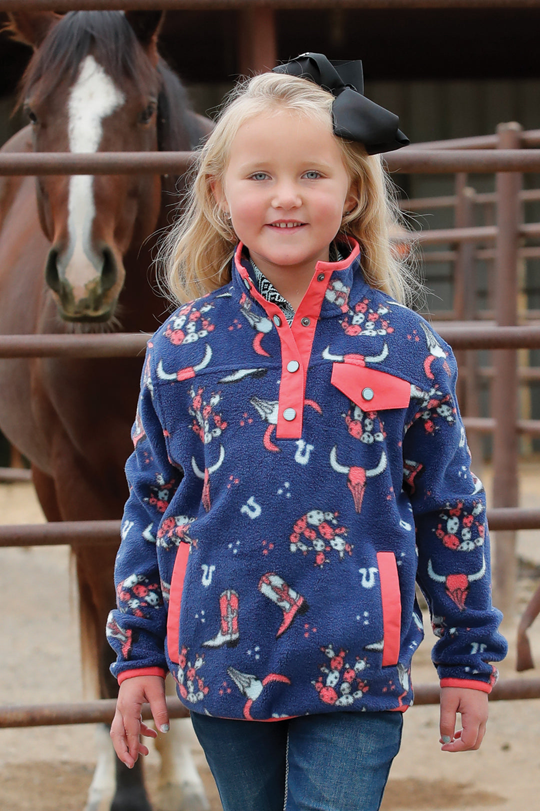 Cinch Girls Navy Western Fleece Pullover
