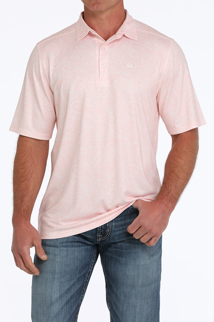 Cinch Mens Pink Paisley Print Polo