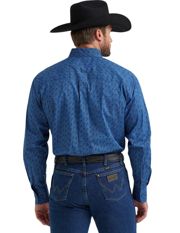 Wrangler Mens George Strait Blue Peacock Long Sleeve Shirt