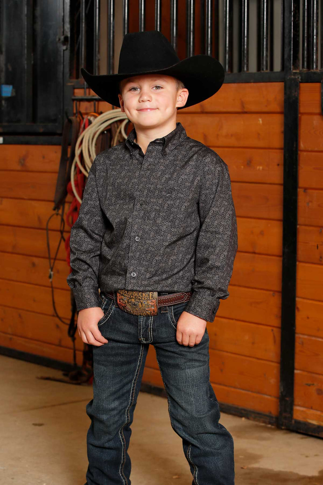 Cinch Boys Charcoal Paisley Printed Long Sleeve Shirt