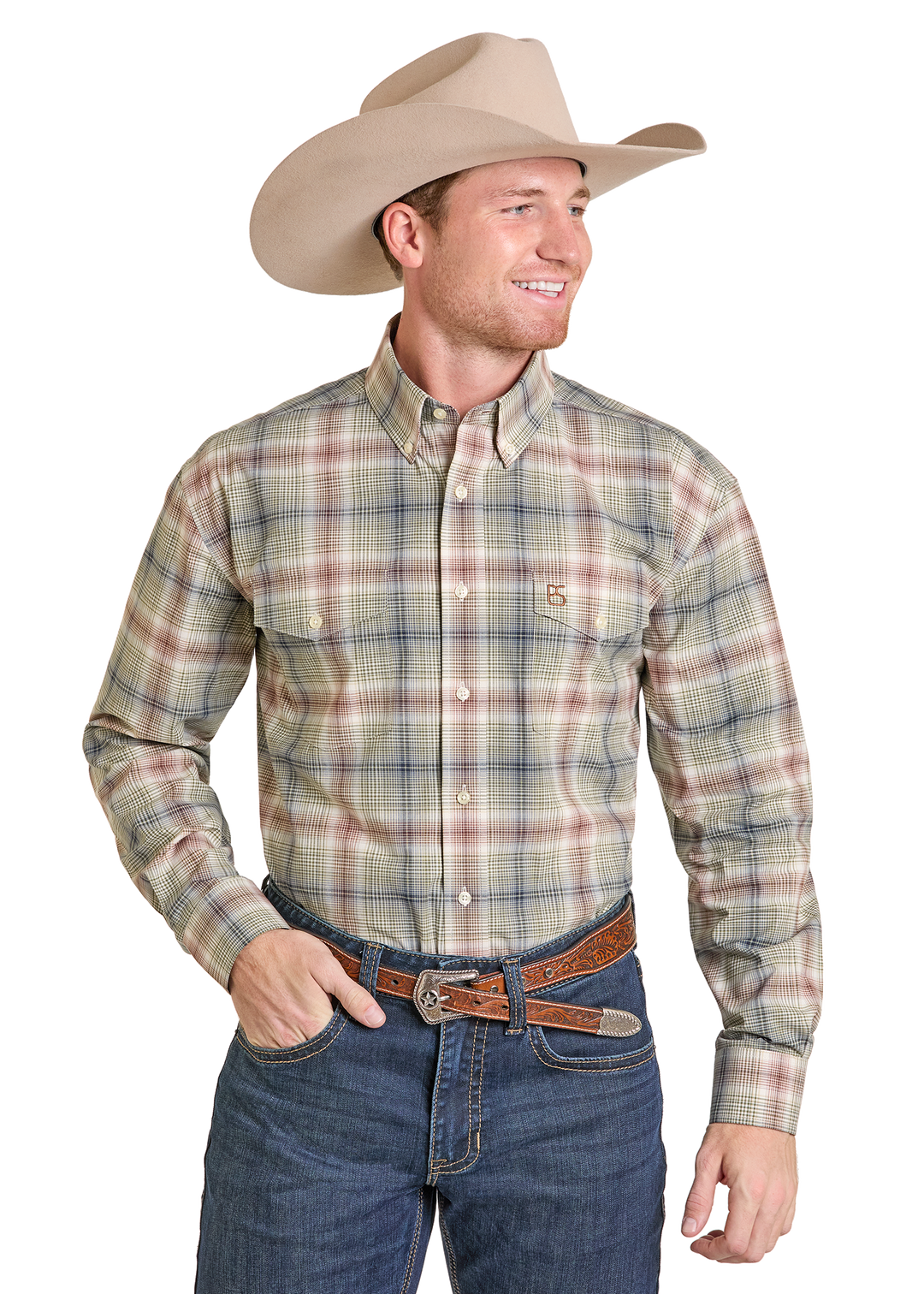 Panhandle Mens Taupe Long Sleeve Shirt