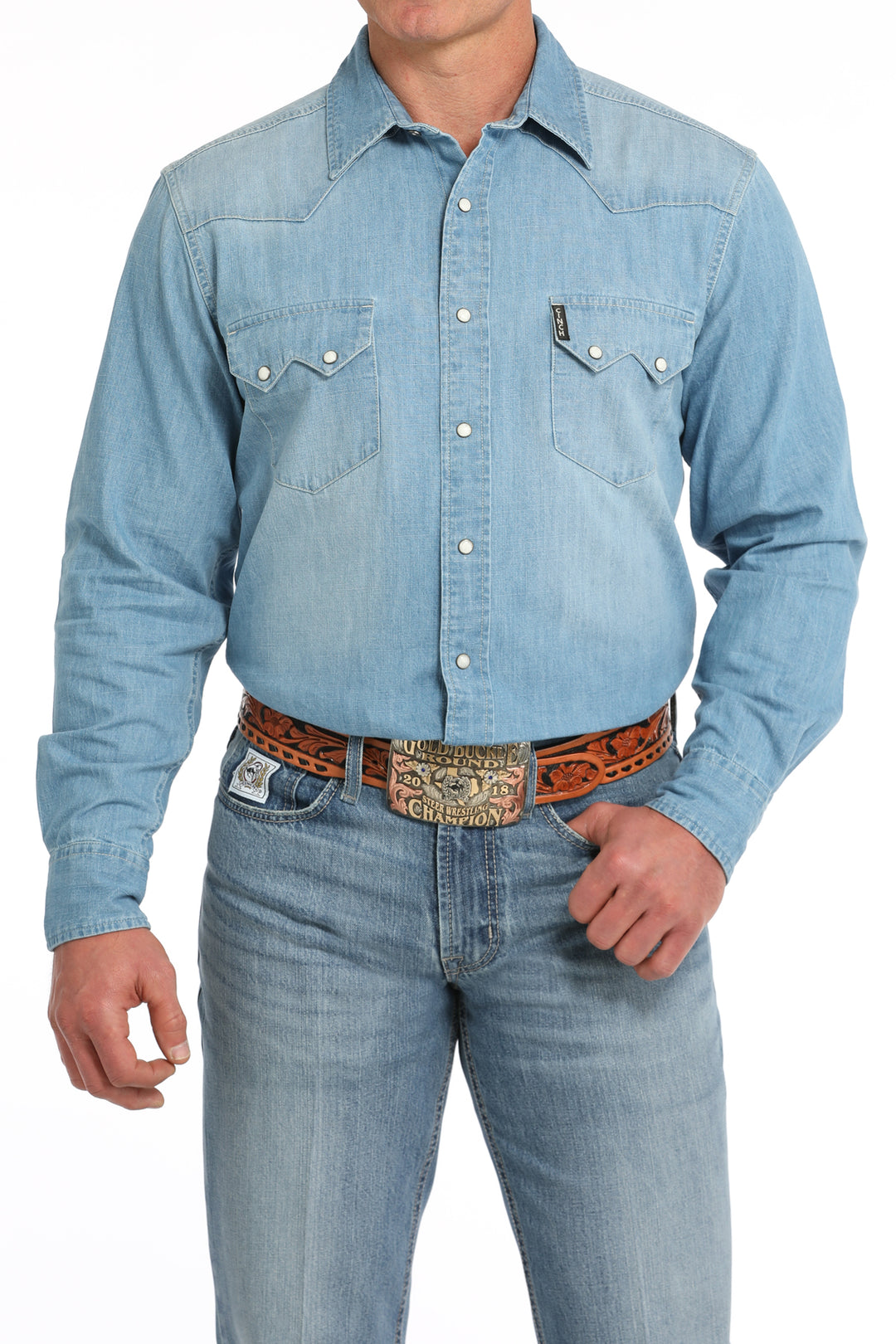 Cinch Mens Denim Modern Fit Long Sleeve Shirt