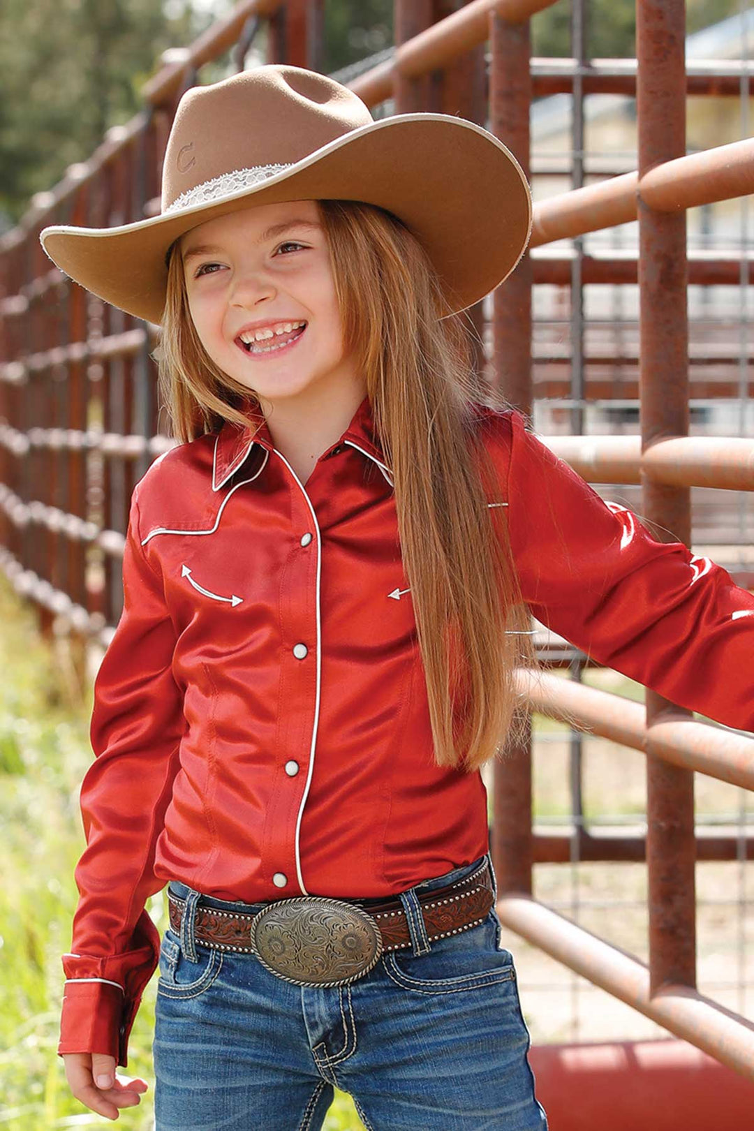 Cinch Girls Satin Red Long Sleeve Shirt