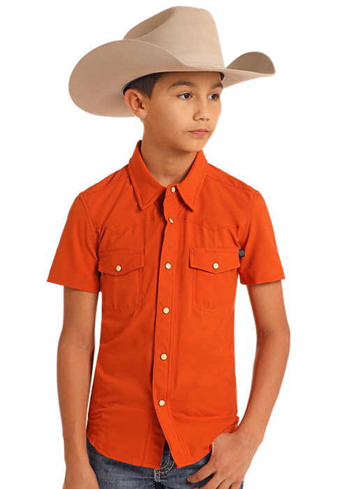 Panhandle Boys Burnt Orange Tek Snap Short Sleeve Shirt
