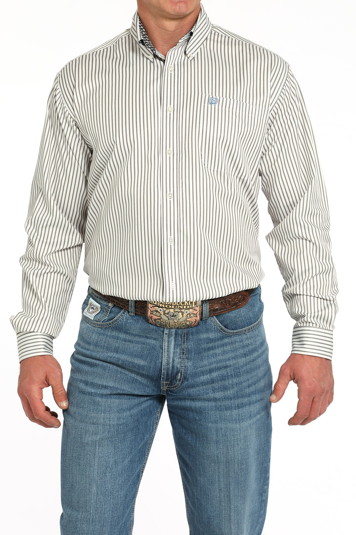 Cinch Mens Cream Striped Long Sleeve Shirt