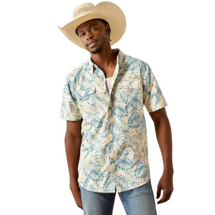 Ariat Mens Khaki Palm Print VentTEK Outbound Fitted Shirt
