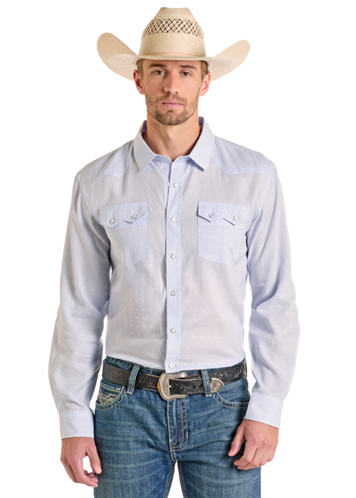Panhandle Mens Powder Blue Snap Long Sleeve Shirt