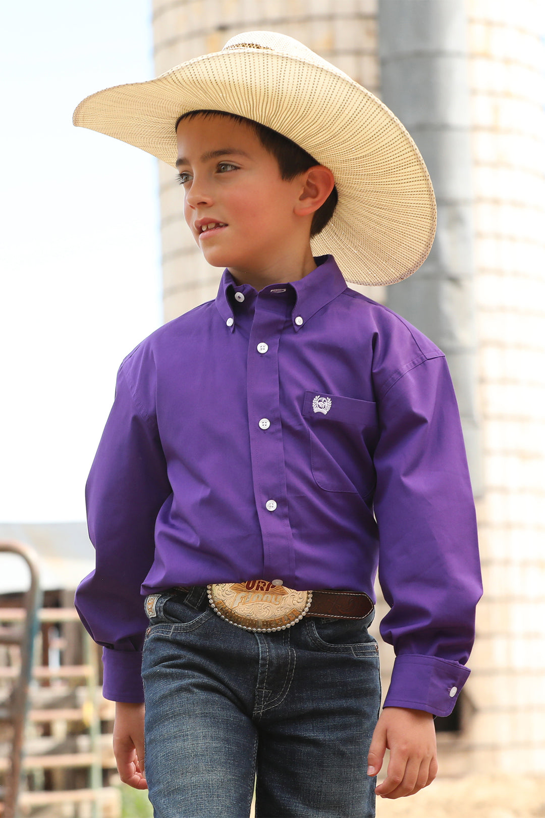 Cinch Boys Solid Purple Long Sleeve Shirt