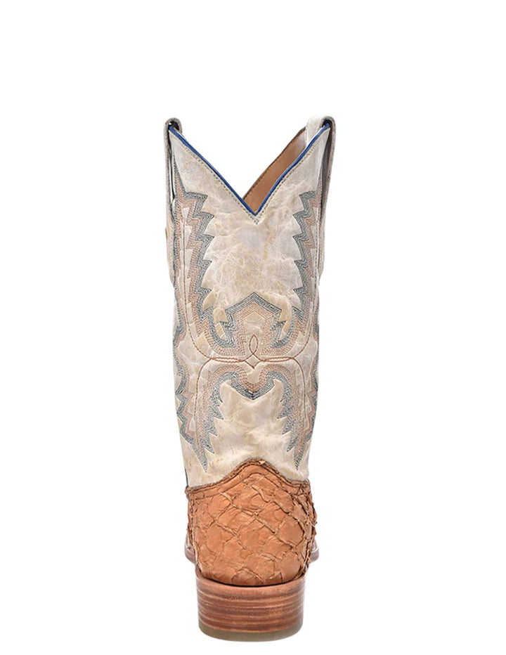 Corral Mens Cognac Pirarucu White Square Toe Boots
