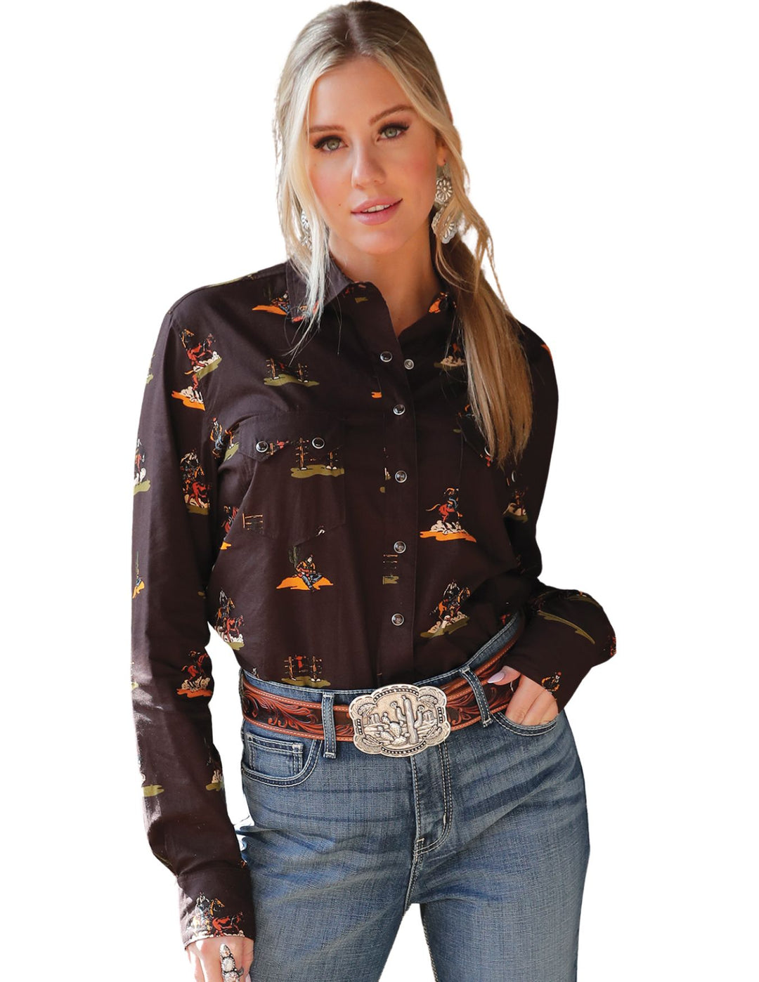 Cinch Womens Brown Western Long Sleeve Shirt