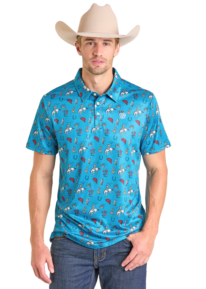 Panhandle Mens Turquoise Cowboy Polo