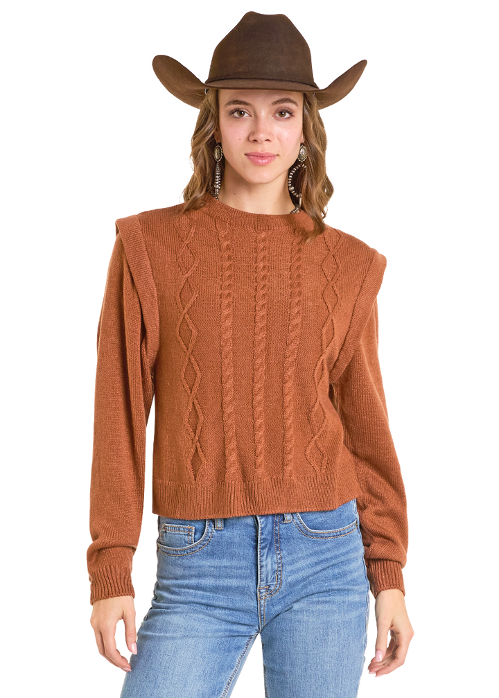 Panhandle Womens Burnt Orange Cable Knit Sweater