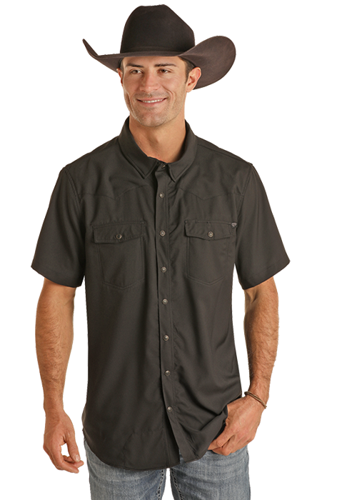 Panhandle Mens Black Tek Snap Short Sleeve Shirt