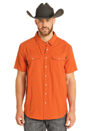 Panhandle Mens Burnt Orange TEK Western Short Sleeve Shirt