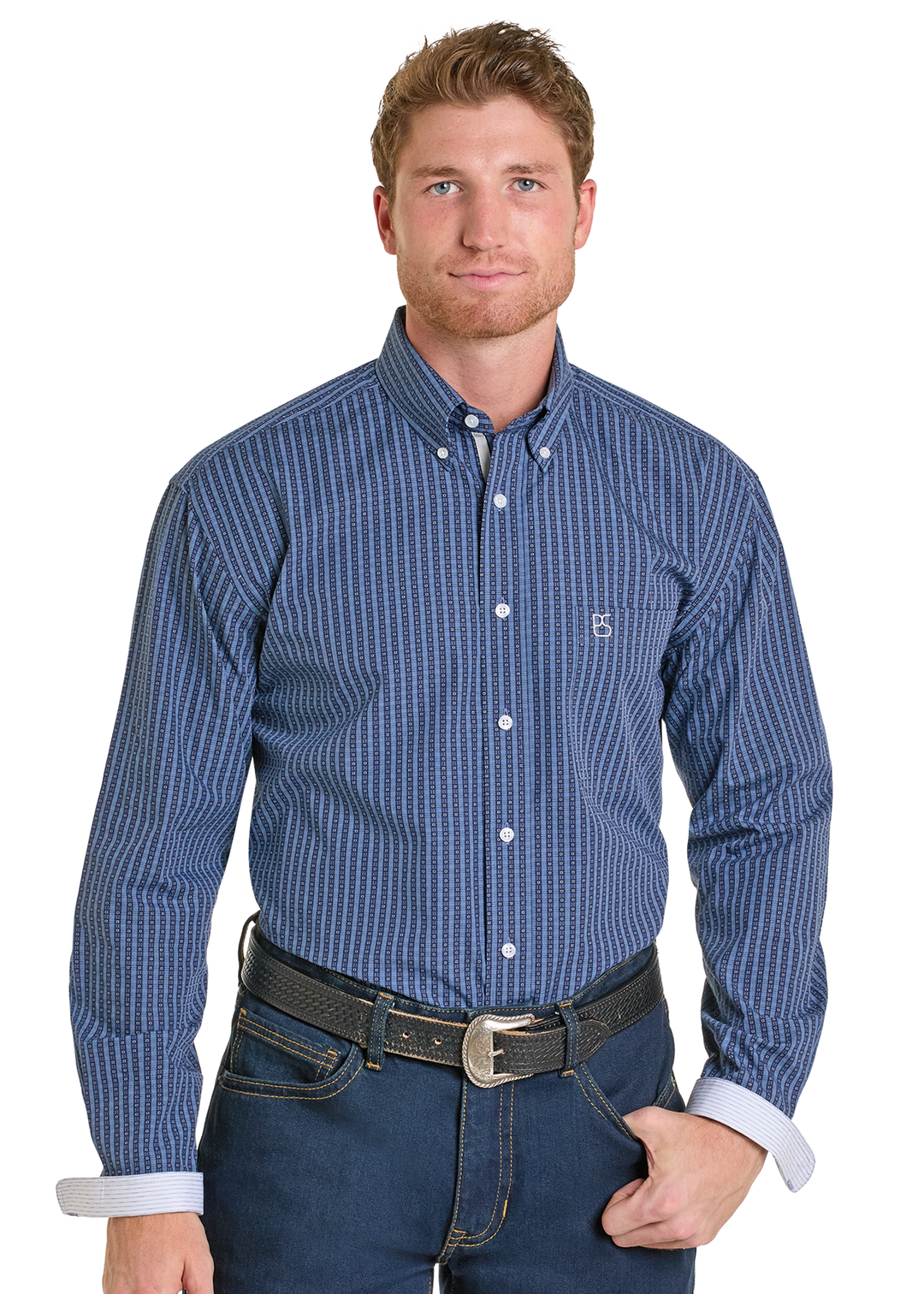 Panhandle Mens Navy Striped Long Sleeve Shirt
