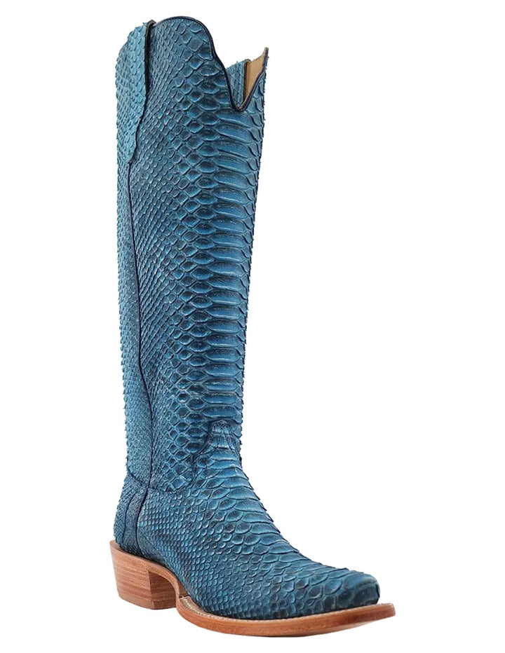 R. Watson Womens Denim Python Python Narrow Square Toe Boots