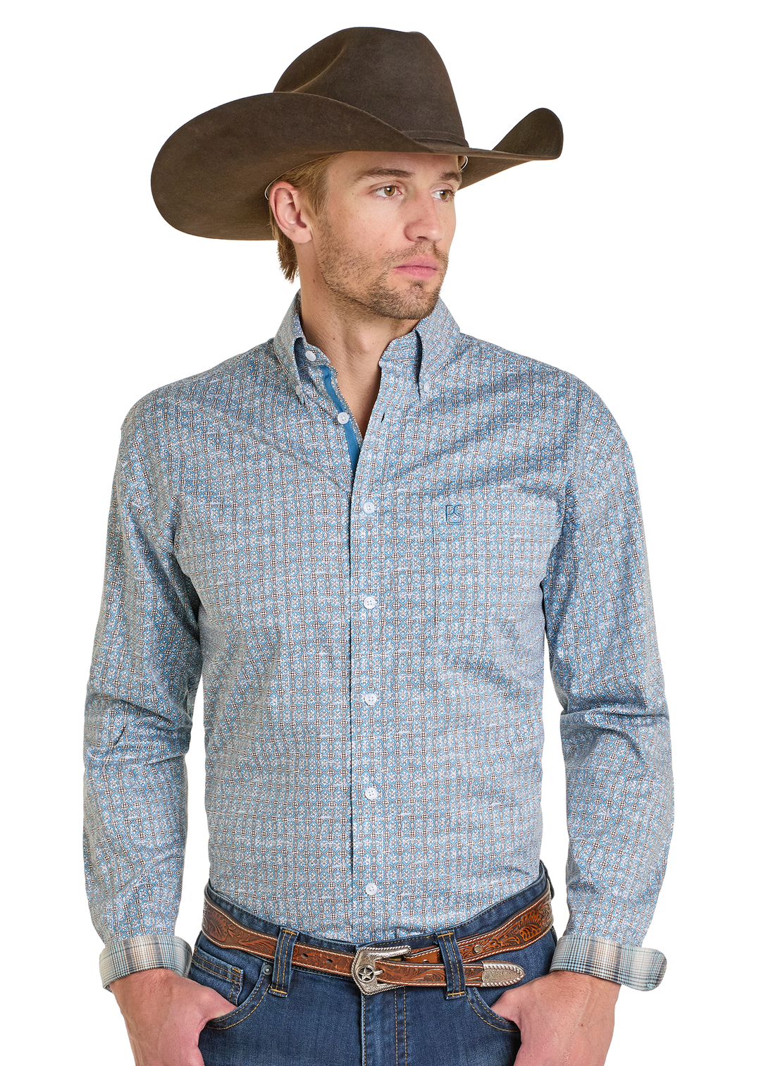 Panhandle Mens Slim Modern Blue Long Sleeve Shirt