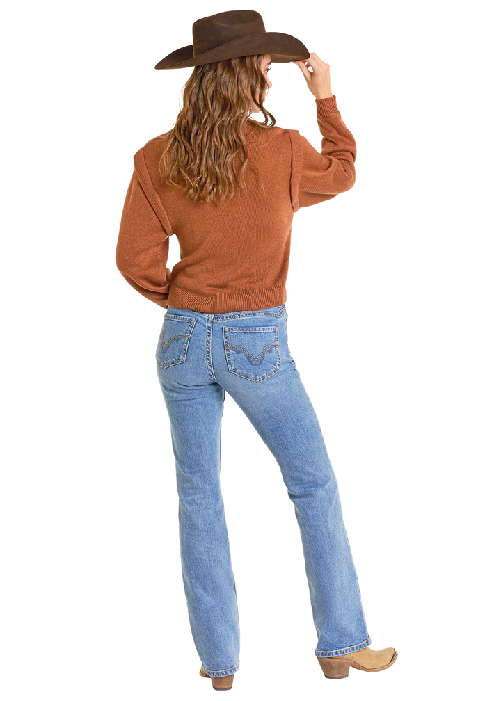 Panhandle Womens Burnt Orange Cable Knit Sweater