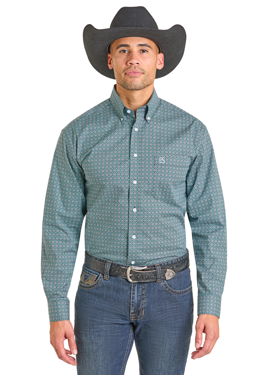 Panhandle Mens Turquoise Button Down Shirt