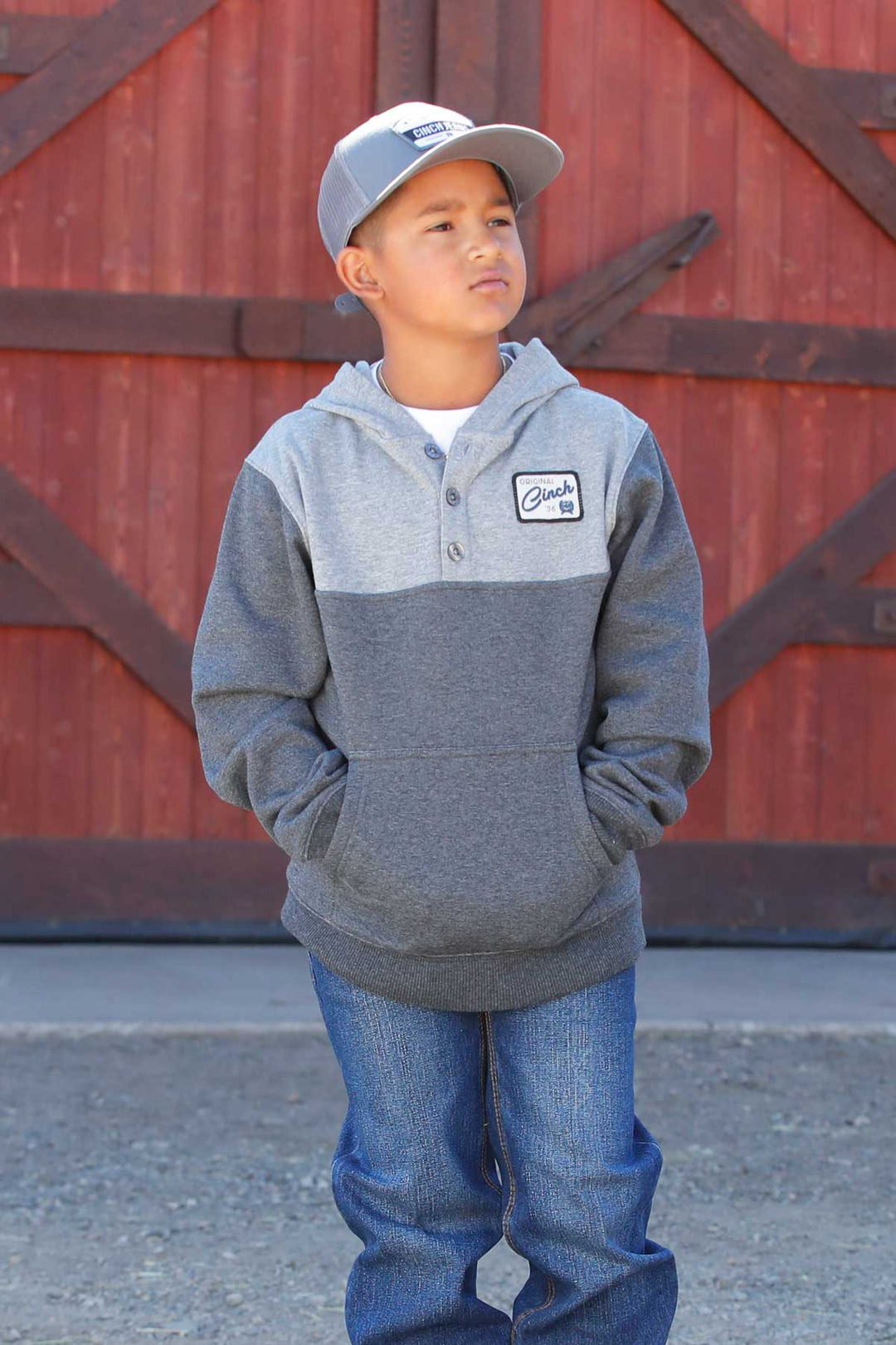 Cinch Boys Charcoal Logo Patch Hoodie