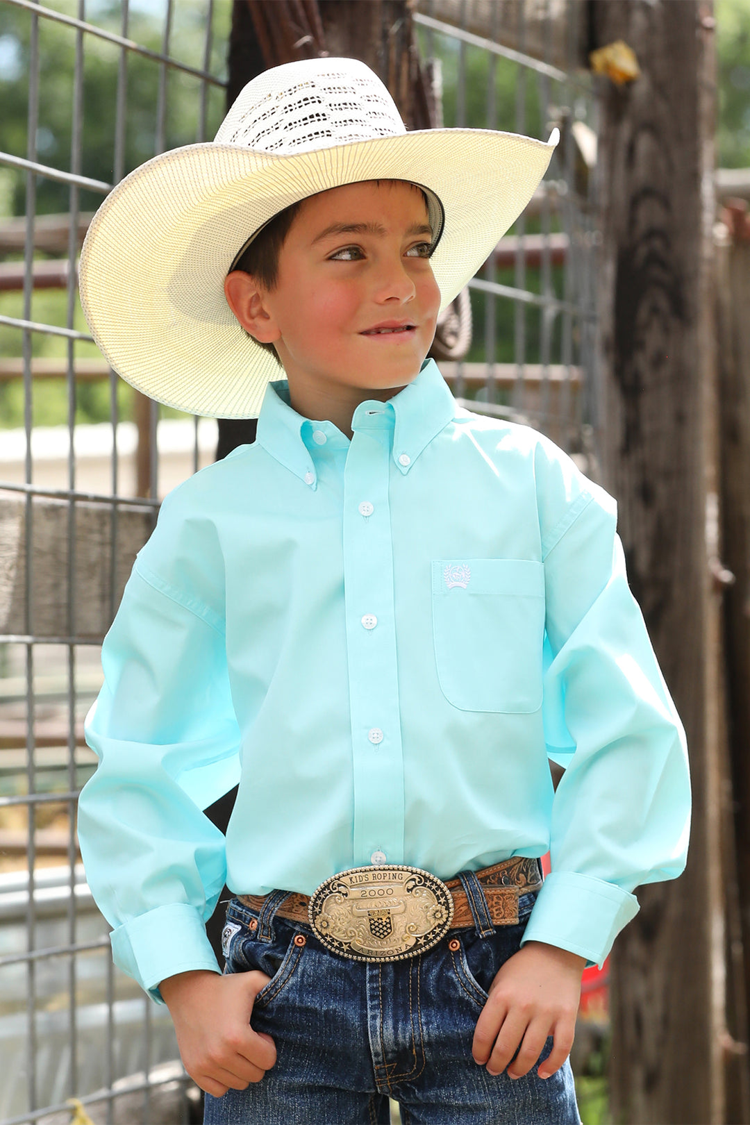 Cinch Boys Solid Turquoise Long Sleeve Shirt