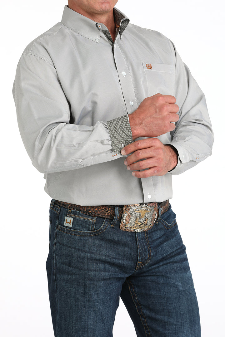 Cinch Mens Micro Stripe Olive Long Sleeve Shirt