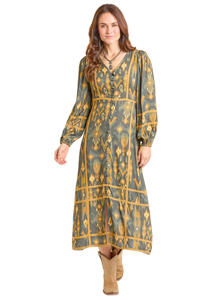 Panhandle Womens Olive Printed Midi Dress