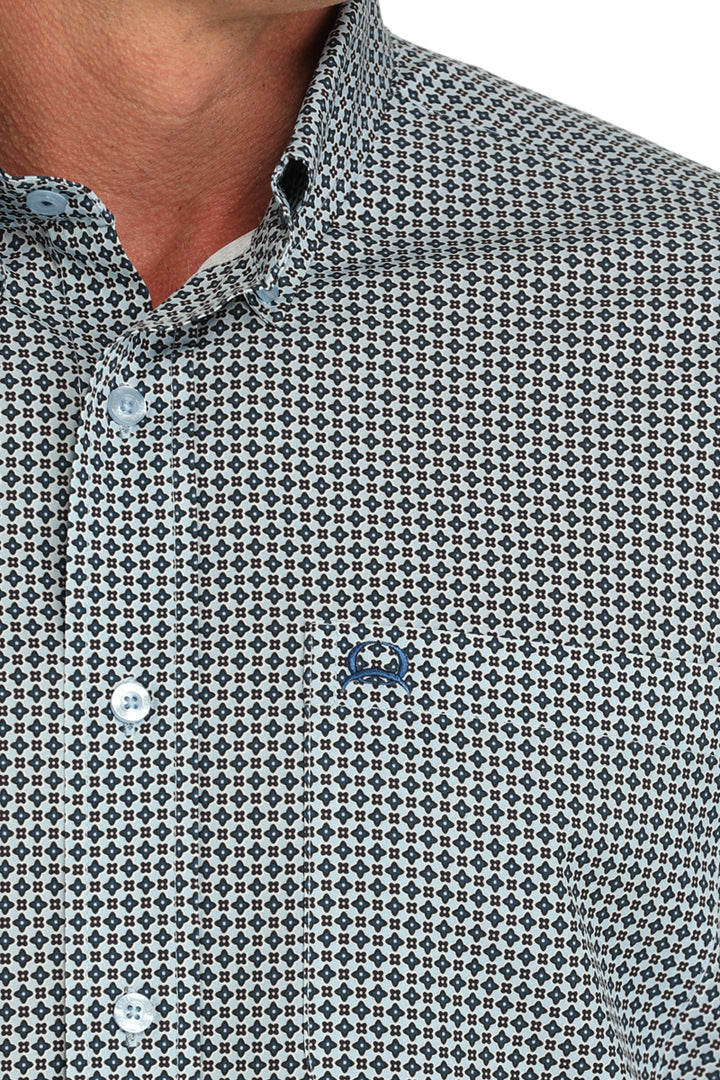 Cinch Mens Blue Printed Long Sleeve Shirt