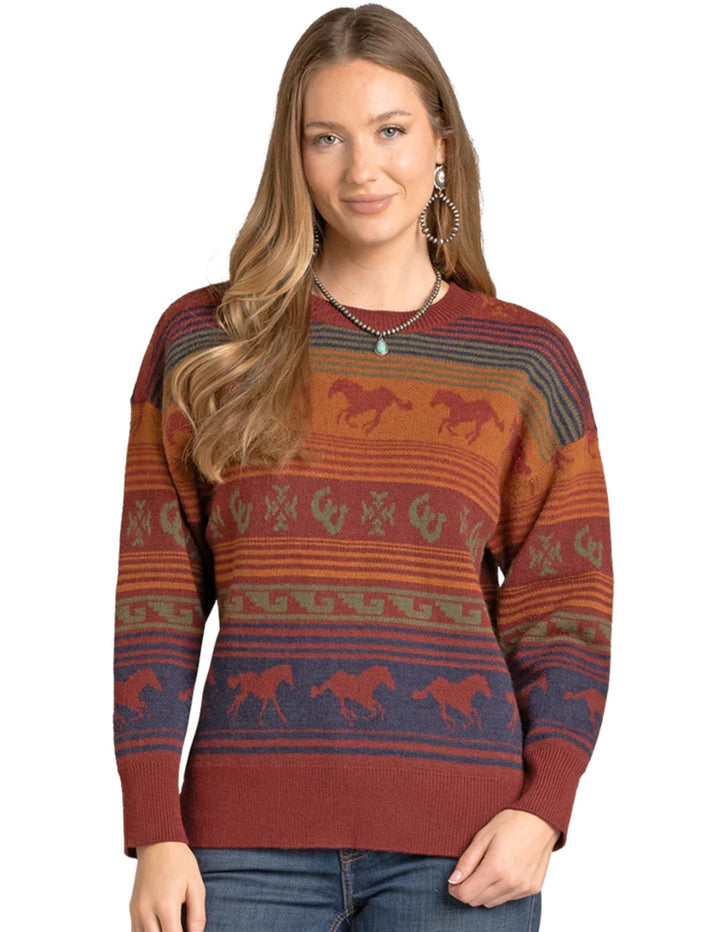 Panhandle Womens Oversized Horse Serape Sweater