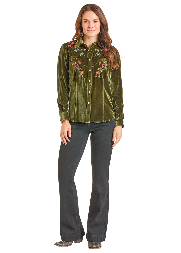 Panhandle Womens Velvet Embroidered Long Sleeve Shirt