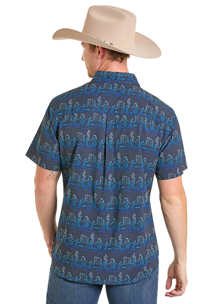 Panhandle Mens Western Blues Short Sleeve Shirt