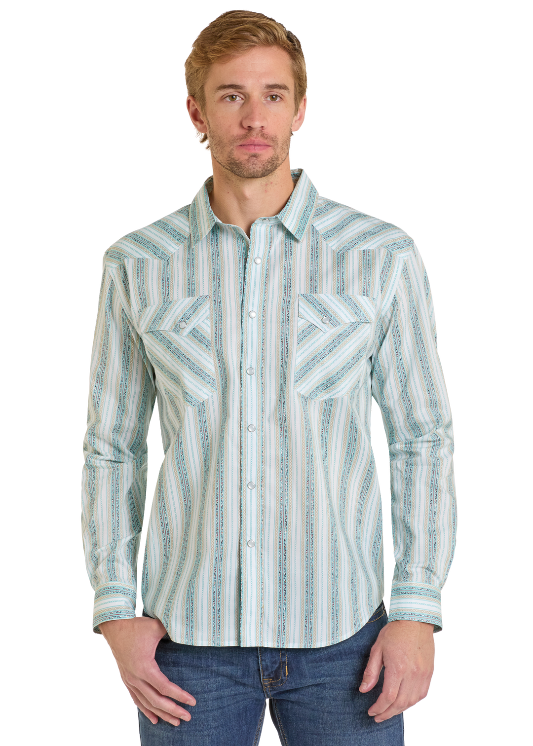 Panhandle Mens Slim Modern Turquoise Long Sleeve Shirt