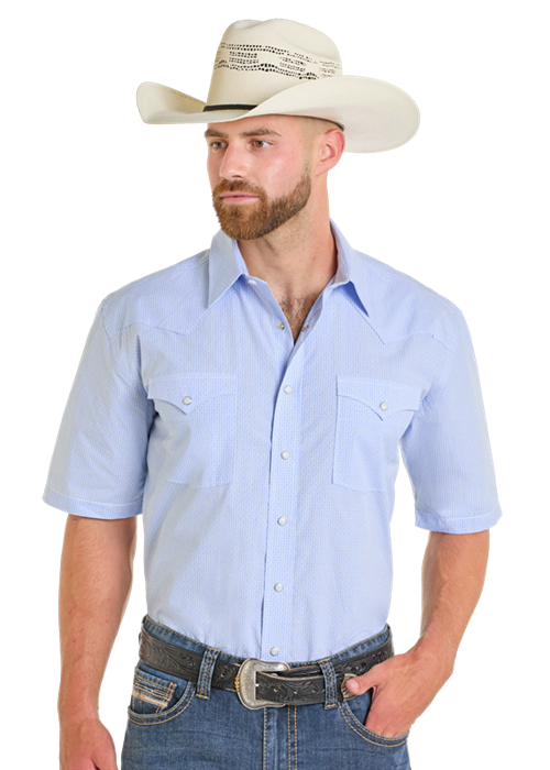 Panhandle Mens Blue Snap Short Sleeve Shirt